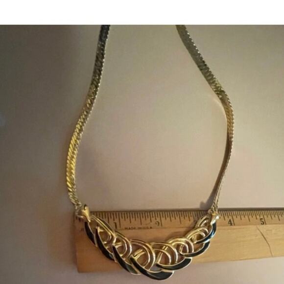 Vintage Trifari Statement Gold Tone Black Enamel Serpentine Choker Necklace - Picture 11 of 15